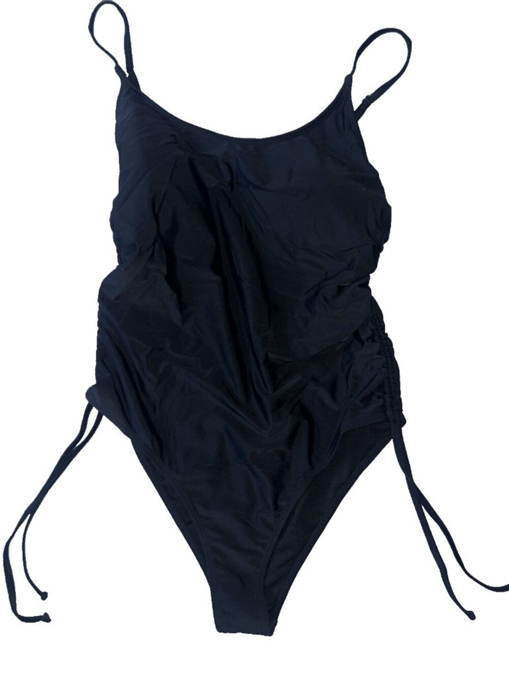 Solid Black Ruched Swimsuit Bathing Suit Plus Size 2XL Lightly Padded Side Ties